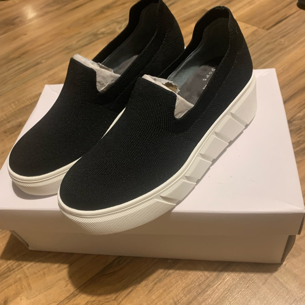 Charles David Black and White Loafers with Slip-On Design
